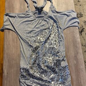 Guess Gray Cold Shoulder Top with Silver Accents